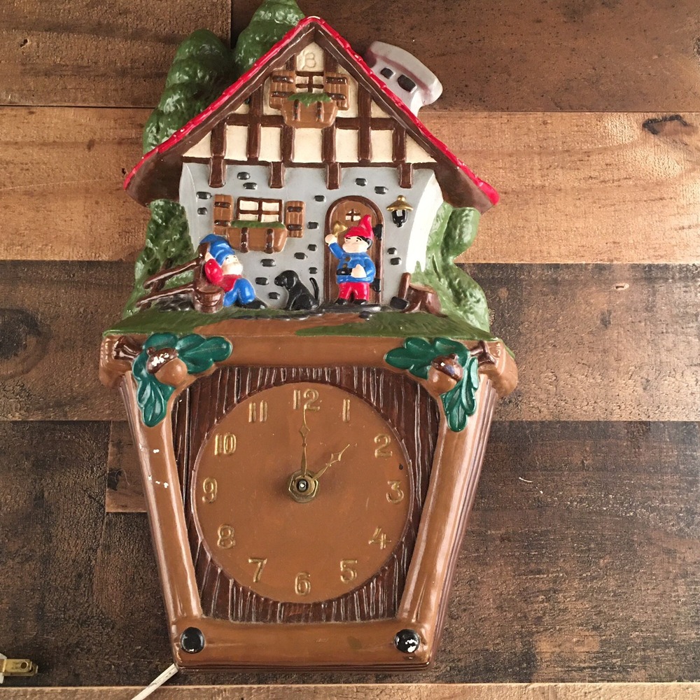 Vintage ATLANTIC MOLD Clock #8 Two Boys And A Dog Grannycore Country Decor